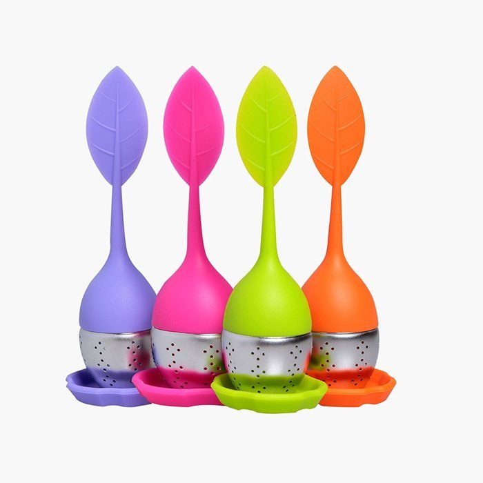 Ilyever Tea Infuser-Set of 4 Silicone Handle Stainless Steel Strainer Drip Tray Included - Loose Tea Steeper -... N2