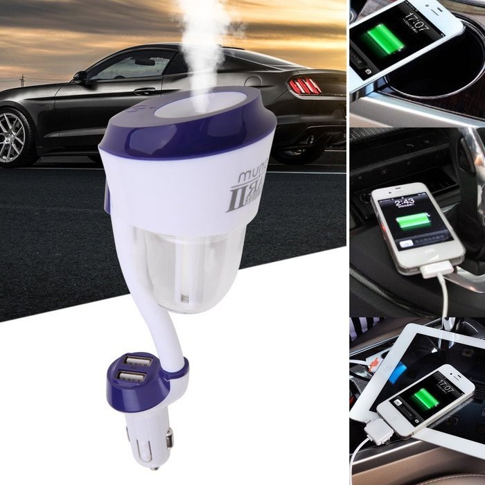 WinnerEco Car Air Humidifier with Dual USB Charger, Ultrasonic Aroma Mist Purifier (Black) N7