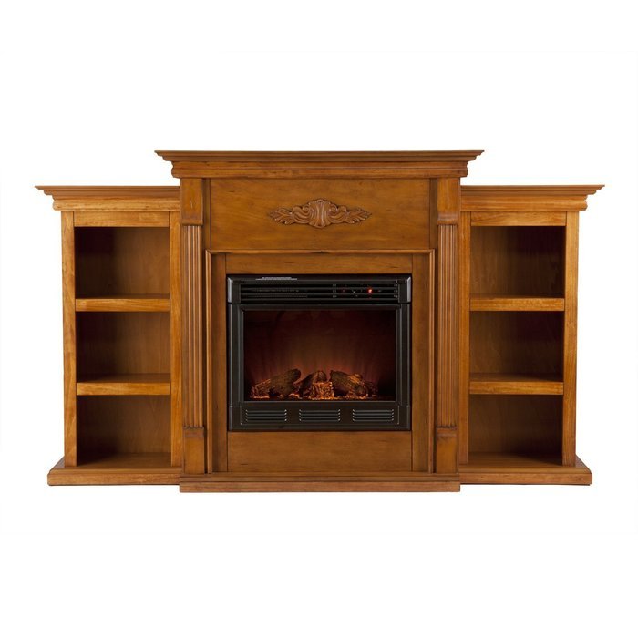 Electric Fireplace with Open Bookcase , Glazed Pine N2