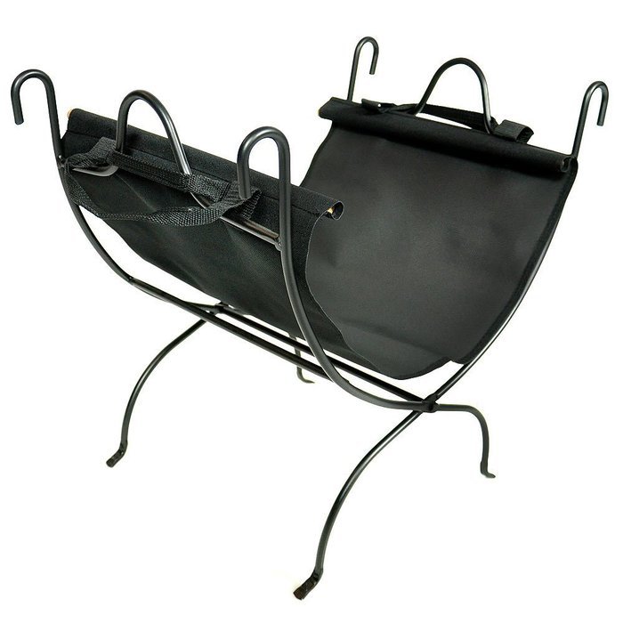 Wrought Iron Log Rack with Black Canvas Firewood Carrier | Perfect For The Hearth or Next to Your Wood Stove N3