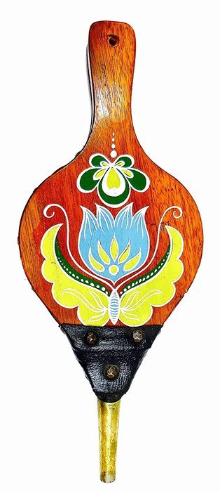 Dutch Vintage Fireplace Bellows,Wood,hand painted,Metal air blower N2