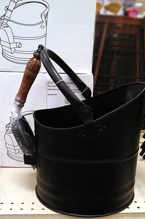 Ash Bucket with Shovel for Fireplace - Antique Black Steel N2