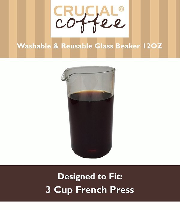 3 Cup (12 OZ) Washable & Reusable Universal Replacement French Press Glass Beaker Fits Bodum & All 3 Cup French...