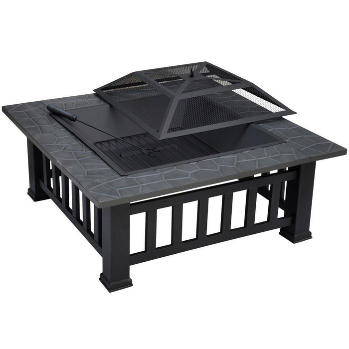 Yaheetech 32-Inch Patio Garden Light Fire Pit with Cover, Black N7