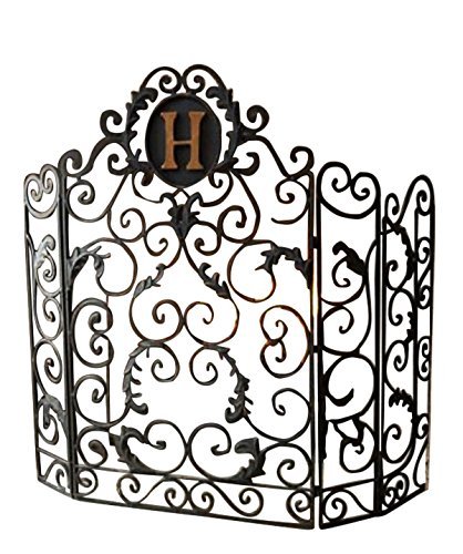 Monogrammed Curved Old World Iron Fireplace Screen N2