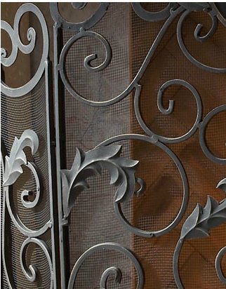 Monogrammed Curved Old World Iron Fireplace Screen N3