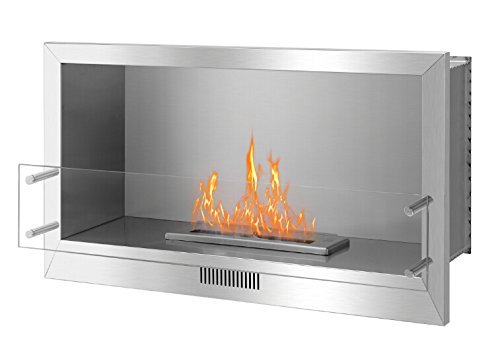 MCM3 Build-in Smokeless Ventless Manual Fireplace,Single-Sided Unit,Silver,W38.6''xH23''xD13.4'',1.5'&lsquo;T Stainless...
