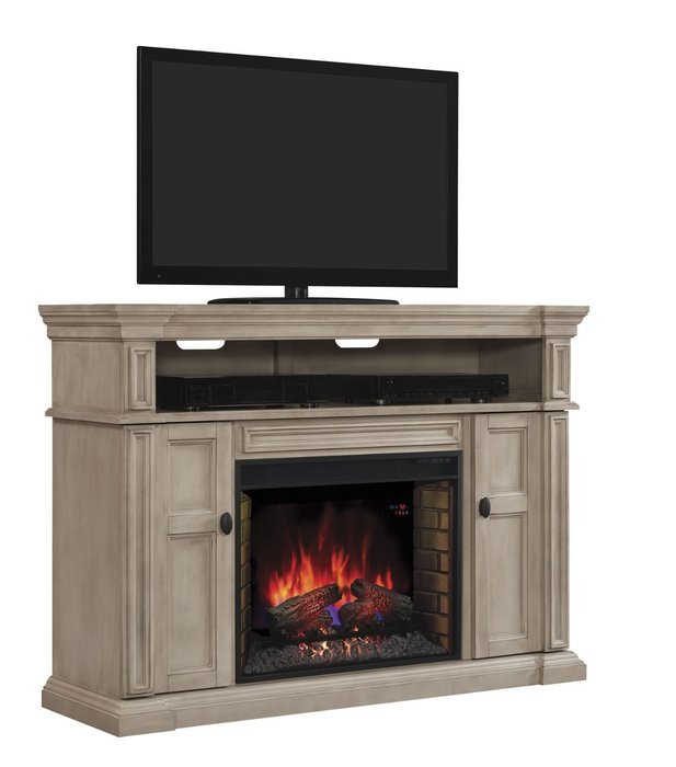 ClassicFlame 28MM4684-T477 Wyatt TV Stand for TVs up to 65", Soft Gray White (Electric Fireplace Insert sold separately) N2