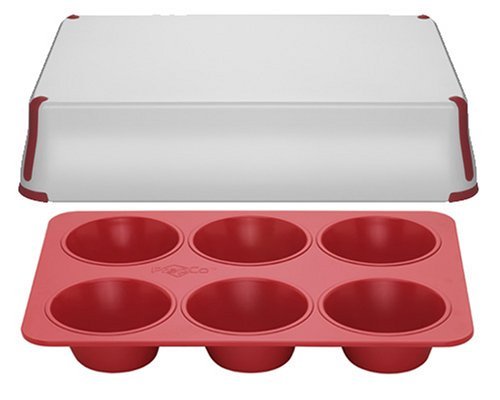 Bake Porter 6-Cup Jumbo Muffin Pan with Serving Cover, Red
