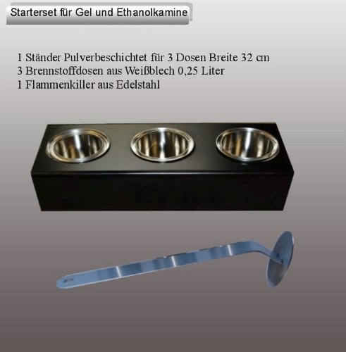 Gel + Ethanol Fire-Places 5-Pieces Starter Set For Gel-Fireplaces - 1 Stand, 3 Doses 0.25 Litre, 1 Flame Killer