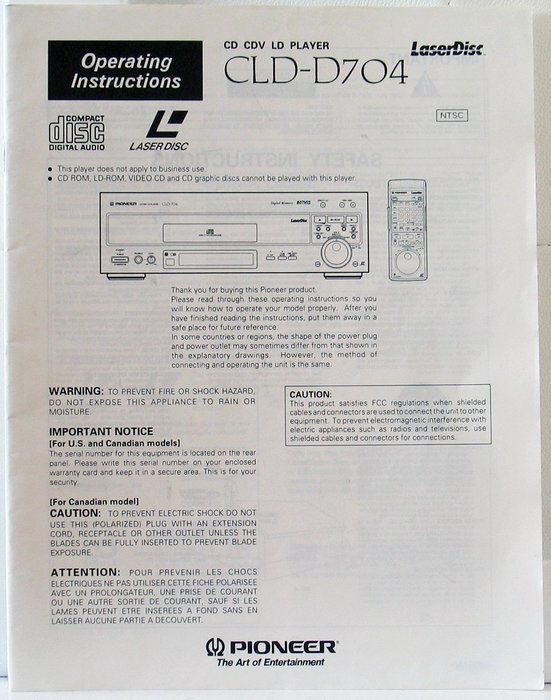 Pioneer CLD-D704 Laserdisc Player N2