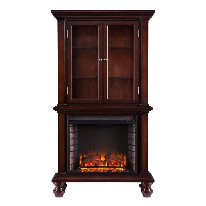 Daren 33 in. Portable Indoor Freestanding Tall Curio Espresso Electric Fireplace with 3 Display Fireplace Mantel... N5