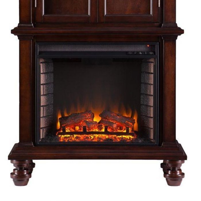 Daren 33 in. Portable Indoor Freestanding Tall Curio Espresso Electric Fireplace with 3 Display Fireplace Mantel... N6