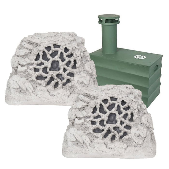 SpeakerCraft Boom Tomb 10" In-Ground Subwoofer with Ruckus 6 One Rock Landscape Speaker - Pair (Granite)