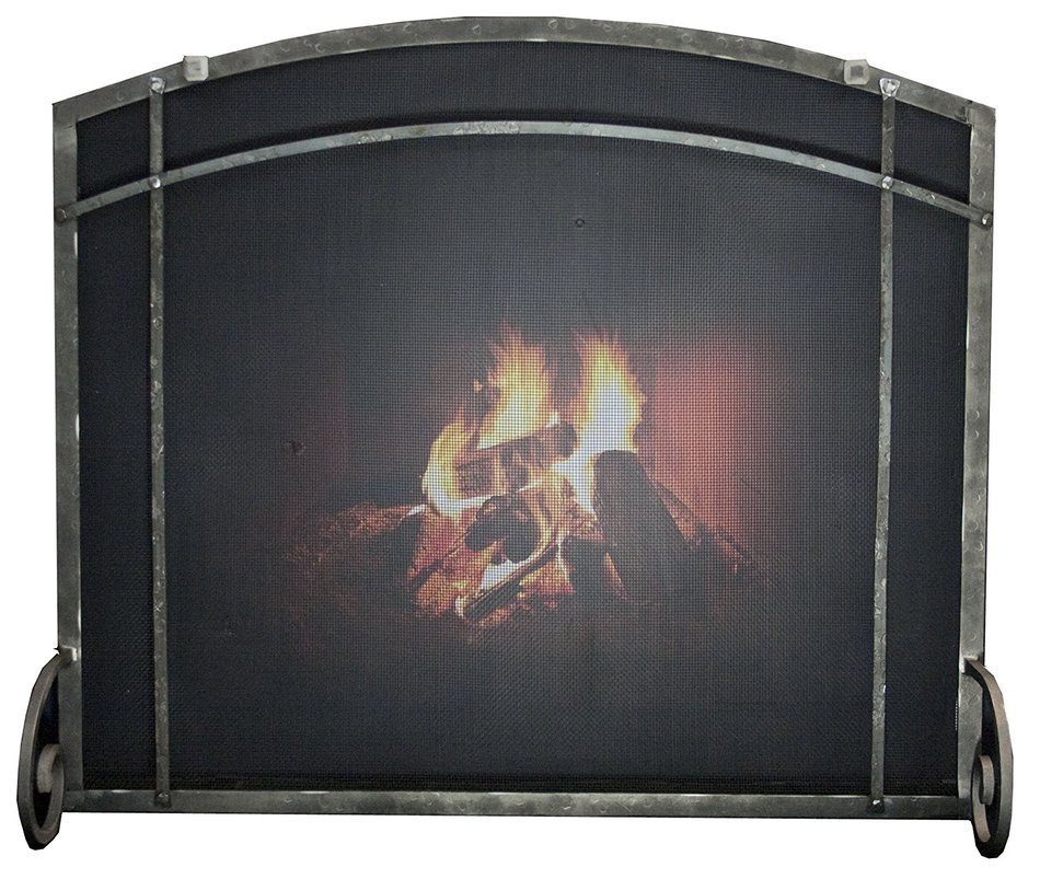 Arched Freestanding Fireplace Screen with Craftsman Design (38"w X 32"ch X 28 1/2"sh, Hammered Natural) N2
