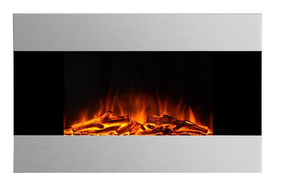 3G Plus Electric Fireplace Wall Mounted Heater w/Remote Log Fuel Effect Stainless Steel Front Panel 35" N3