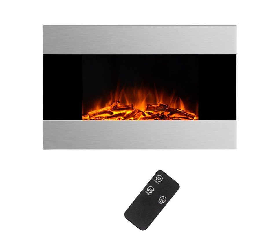 3G Plus Electric Fireplace Wall Mounted Heater w/Remote Log Fuel Effect Stainless Steel Front Panel 35" N4