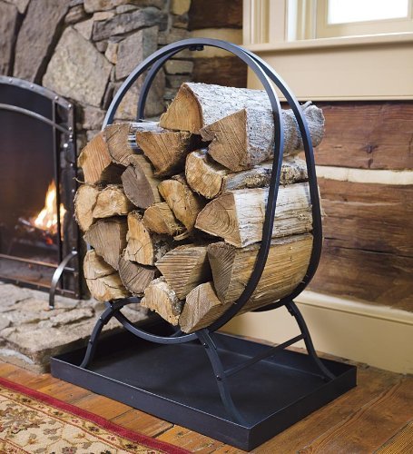 Small Tubular Steel Oval Wood Rack with Tray, in Black