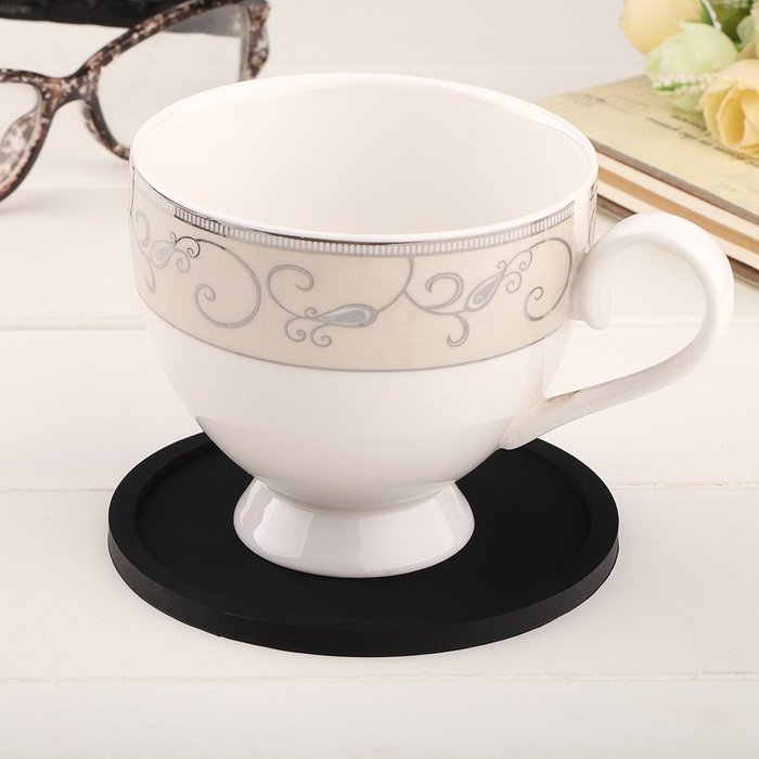 Fu Store Rubber Silicone Drink Coasters (Set of 2 Pieces), Black N2