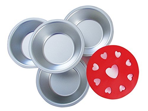 R & M 2736 Mini Pie Dishes with Decorative Topper, Heart, Set of 4