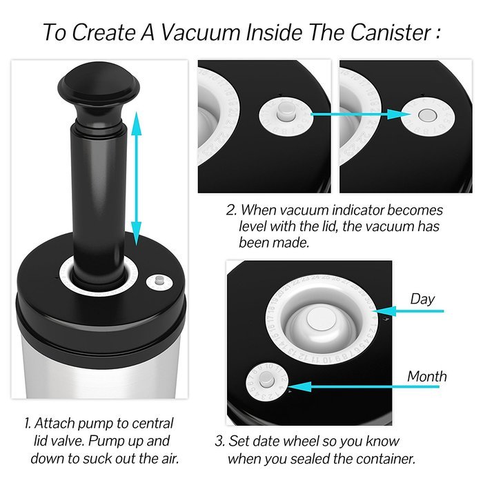 Coffee Storage Container. Best Vacuum Seal Canister For Whole Bean Or Ground. Solid Stainless Steel Vault And...