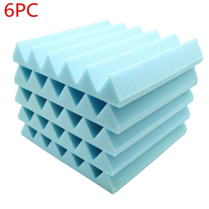 6pcs Acoustic Soundproof Sound Stop Absorption Wedge Studio Foam 12"x 12"x2"Blue