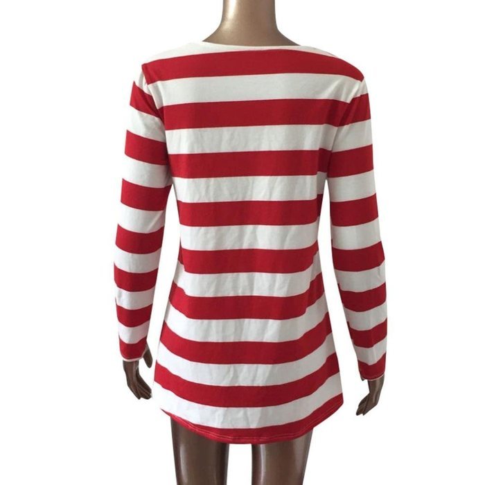 Hot Sale,Laimeng Women Cotton blend Fashion Stripe Dress Round Collar Christmas Elk Long Sleeve Casual Dress (...