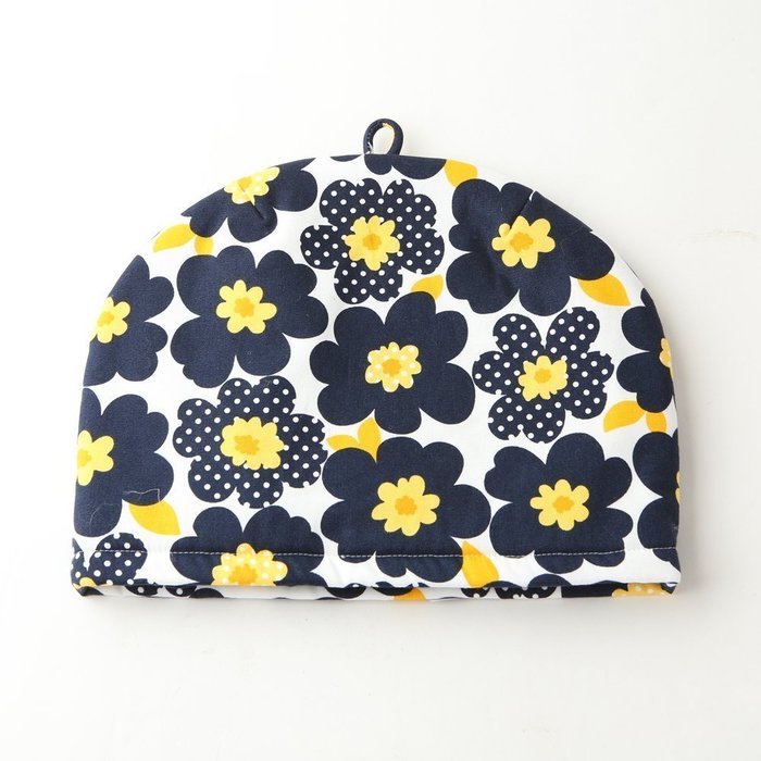 Northern European Style Navy Blue Flowered Cotton Cloth Tea Cozy with Teapot Coaster Handmade by Japanese Craftsman...
