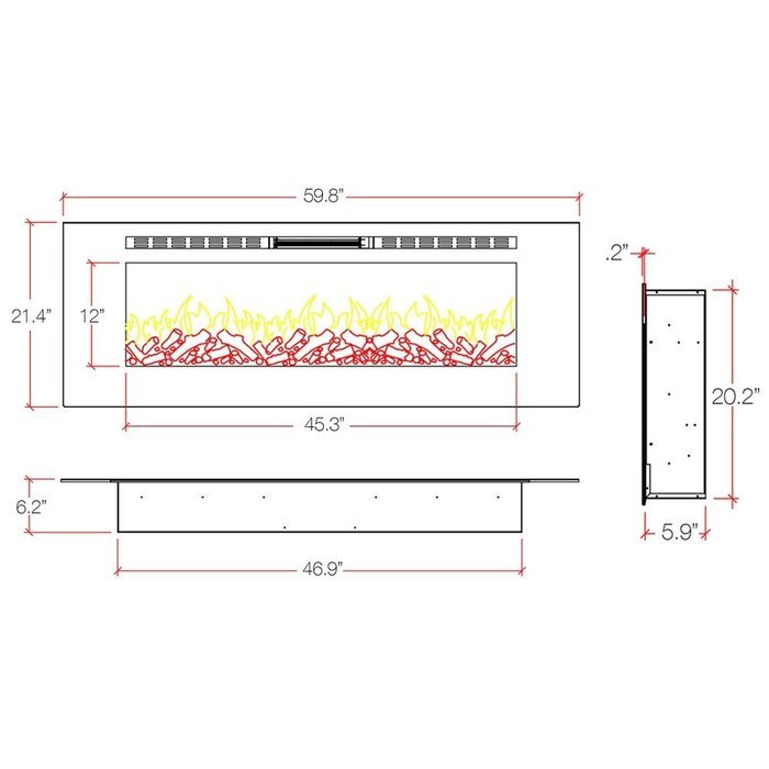 Alpine 60 Inch Crystal Built-In Recessed Wall Mounted Electric Fireplace N2