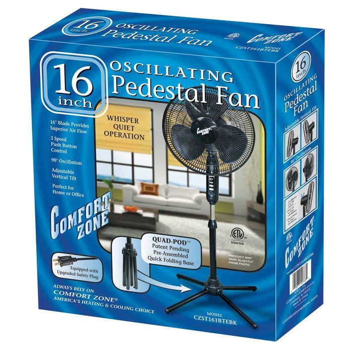 Comfort Zone CZST161BTEBK Pedestal Fan