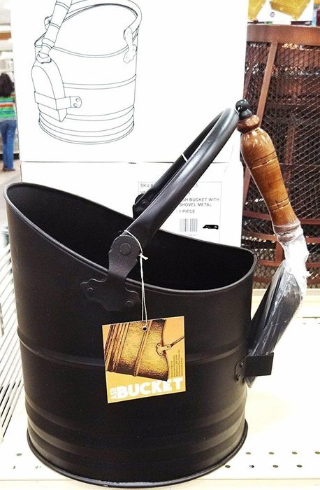 Ash Bucket with Shovel for Fireplace - Antique Black Steel N3