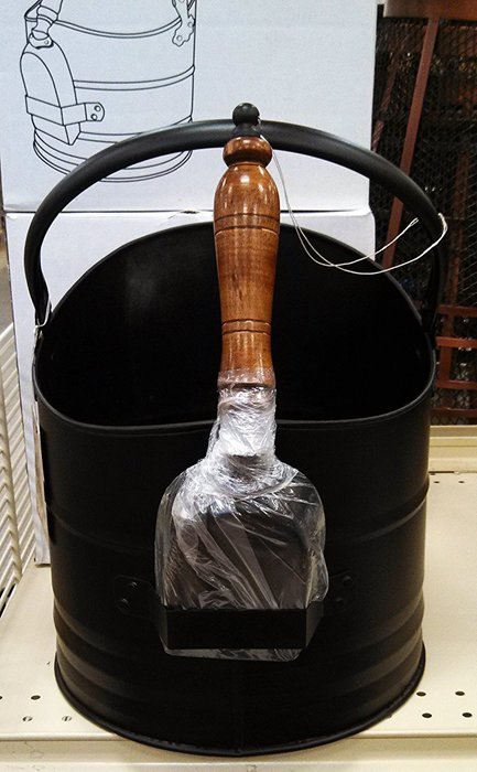 Ash Bucket with Shovel for Fireplace - Antique Black Steel N4