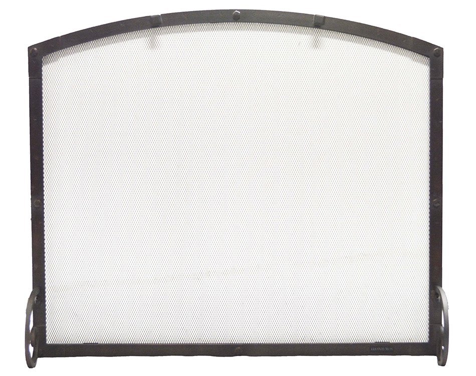 Arched Freestanding Fireplace Screen with Old World Design (47"W x 35"CH x 29 1/2"SH, Hammered Black Copper)