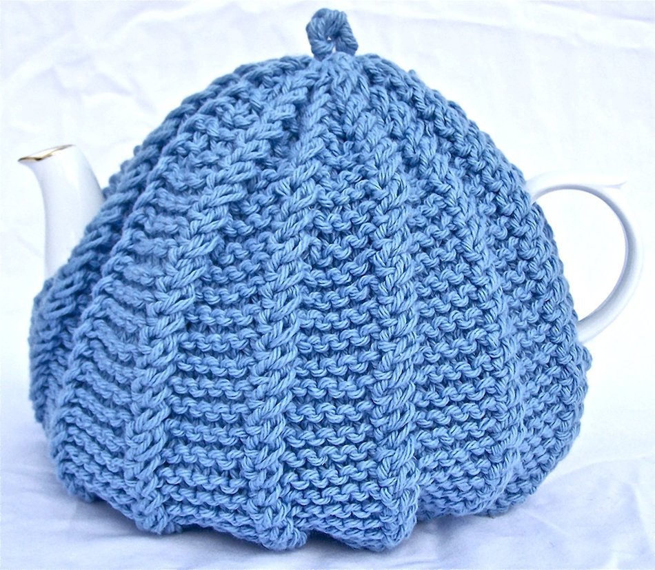 Knit Tea Cozy Cosy Handmade Washable Blue