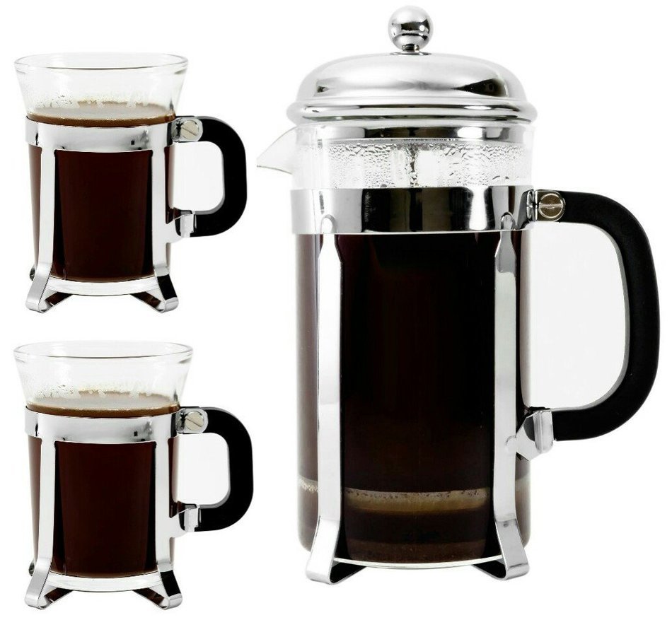 Bruntmor, Premium 34 Oz French Press set 2 mugs 7oz Double Filter Borosilicate Heat Resistant Glass