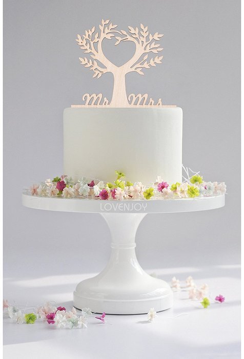 LOVENJOY with Gift Box Mr and Mrs Wedding Engagement Cake Topper Tree Rustic Wood (5.5-inch)