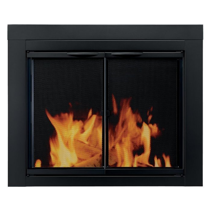 Pleasant Hearth Alpine Cabinet Fireplace Screen and Glass Doors - Black