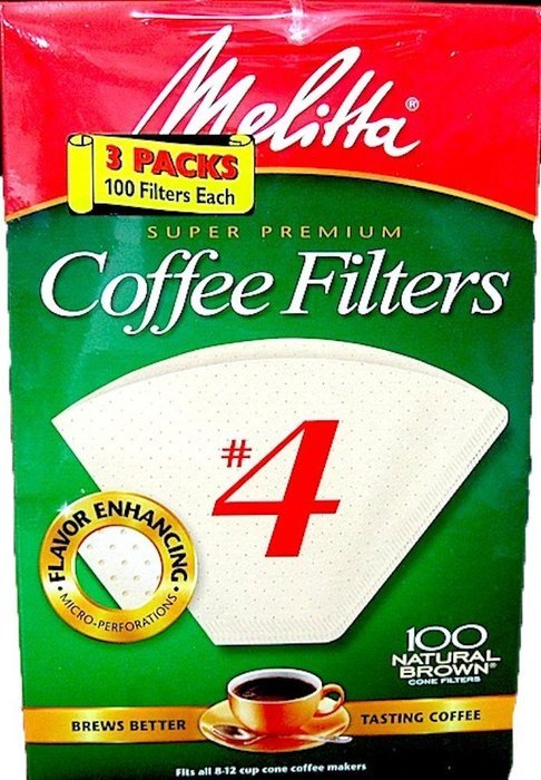 Melitta Super Premium Coffee Filters, Naturan Brown, No. 4, 100-Count Filters (Pack of 3)