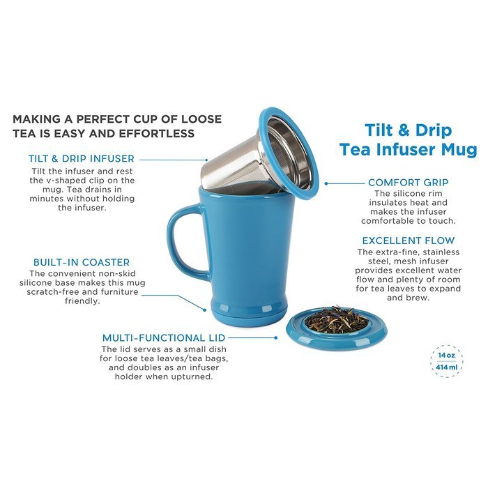 casaWare Tilt and Drip Tea Infuser Ceramic Mug, 14-Ounce (Matcha Green) N3