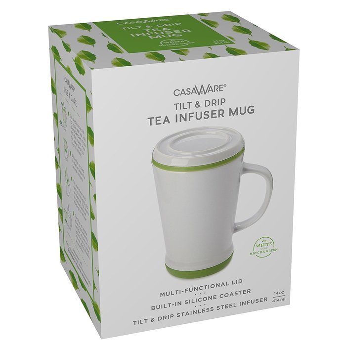 casaWare Tilt and Drip Tea Infuser Ceramic Mug, 14-Ounce (Matcha Green) N5