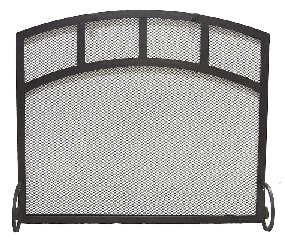 Arched Freestanding Fireplace Screen with Sutter Design (47"w X 35"ch X 29 1/2"sh, Hammered Black Copper)