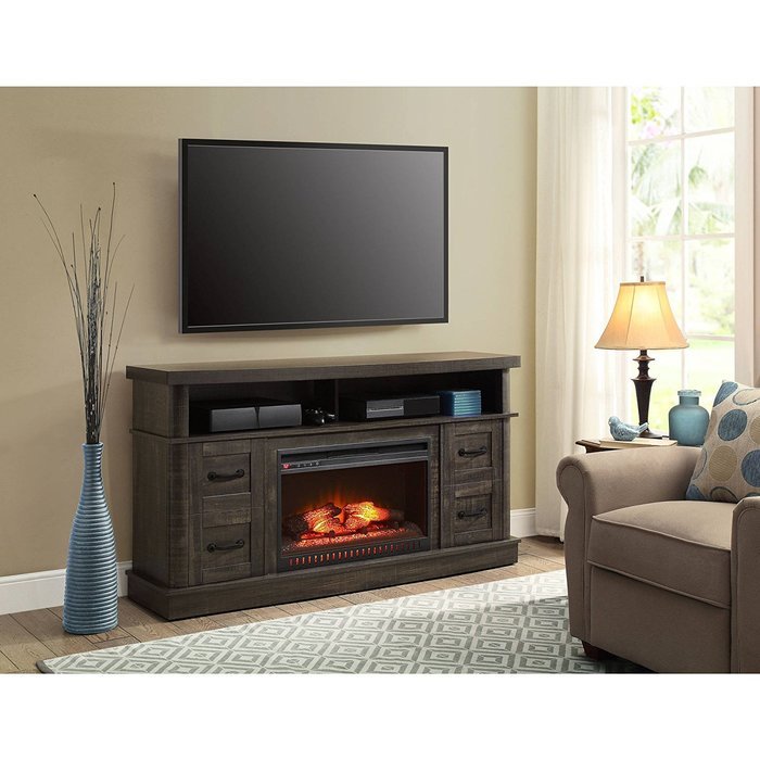 70" TV Stand With Fireplace, Whalen Weathered Dark Pine, Heat Or Without Heat N3