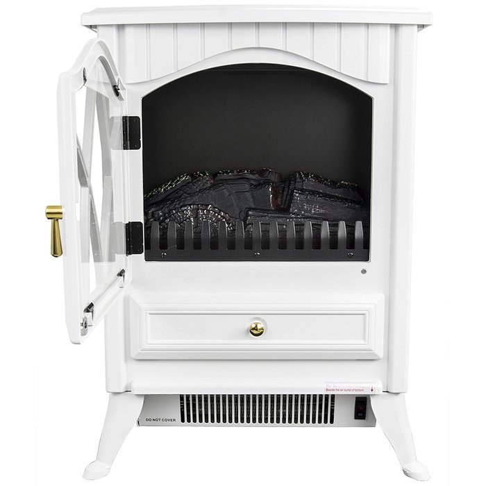 AKDY 16" White Freestanding 3D Flame Electric Log Set Fireplace Heater AZ-18D2P-WHT N3