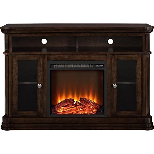 Wood Veneer Brooklyn Fireplace 50'' TV Console, LED Lights, 1400 Watts, 2 Glass Doors, Espresso N5
