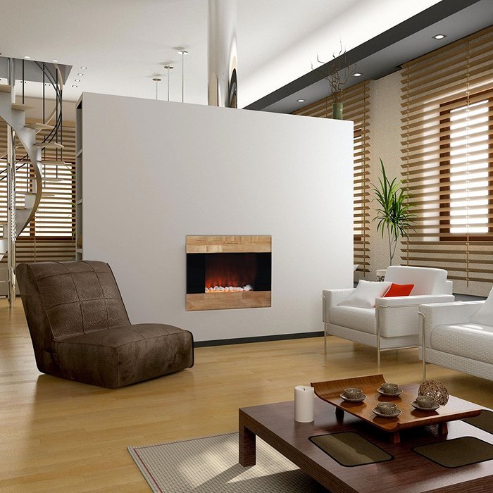 Electric Fireplace Wall Mount Space Heater Ventless Wall Mounted 750 Watt or 1500 Watt Wooden Front Finish Quartz... N5