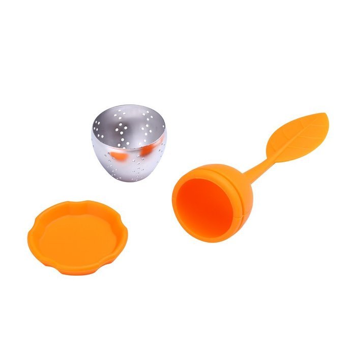 Orange Silicone Loose Leaf Tea Infuser Strainer Filter With Drip Tray