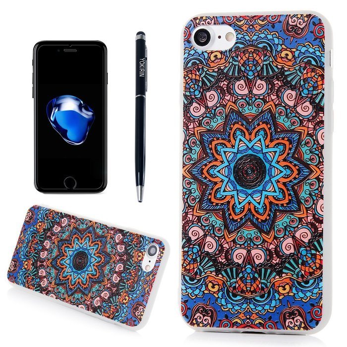 iPhone 7 Case (4.7"), YOKIRIN Printed 3D Relief Mandala Flowers Slim Fit Soft Flexible TPU Rubber Gel Anti Scratch... N4