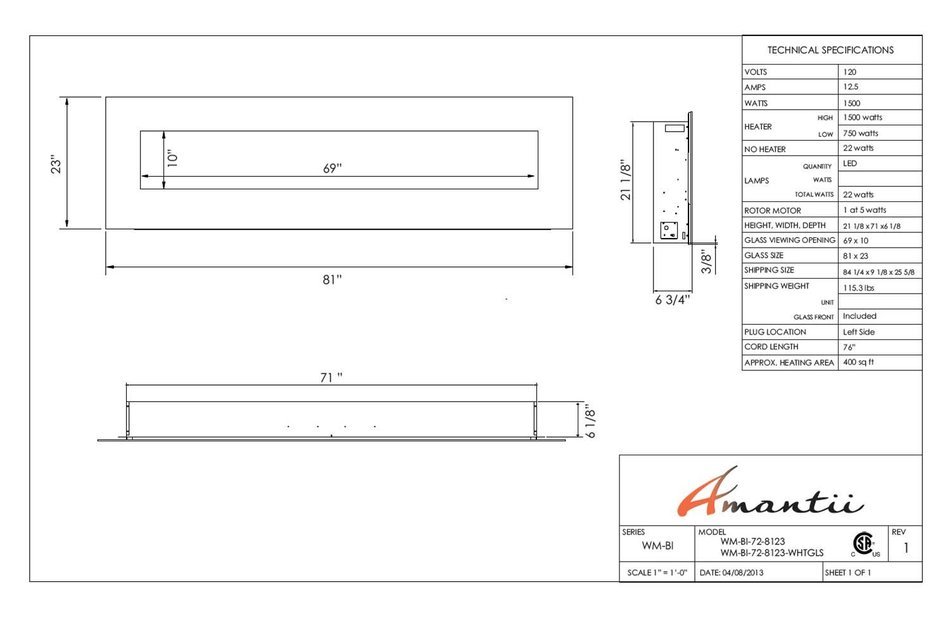 Amantii Enhanced Series Wall Mount/Built-In Electric Fireplace, 72 Inch N6