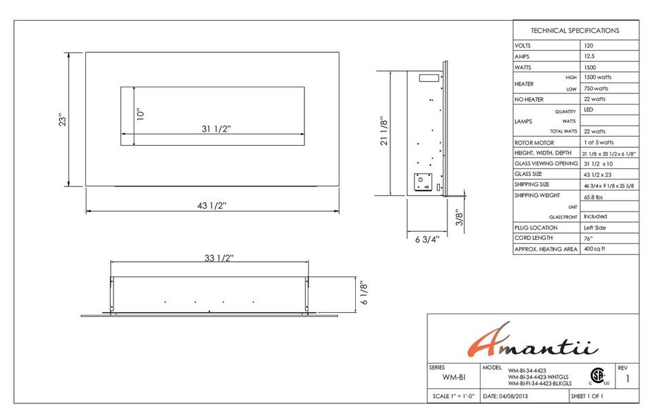 Amantii Enhanced Series Wall Mount/Built-In Electric Fireplace, 72 Inch N7