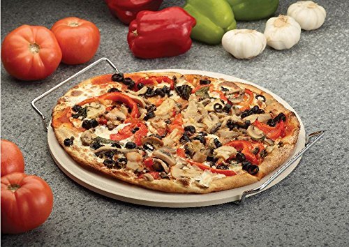 HIC Classic Crispy Crust Baking and Pizza Stone, with Chrome Plated Serving Rack, 13-Inches